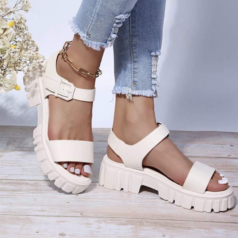 

Buckle Strappy Sandals, Beige