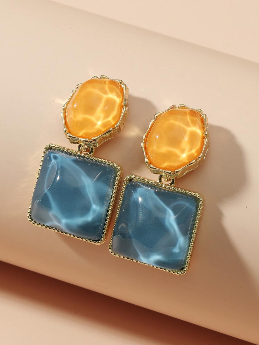 Bông tai hình học thả - Màu xanh lam - Xem 1