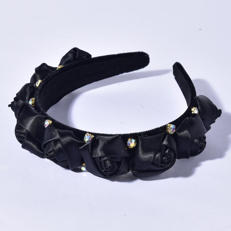 

Rhinestone Decor Floral Design Headband, Black