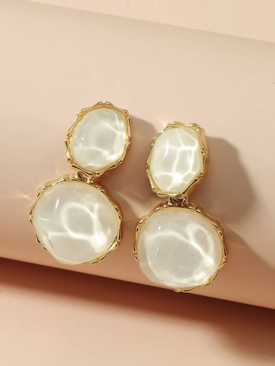 Round Drop Earrings - Beige - View 1