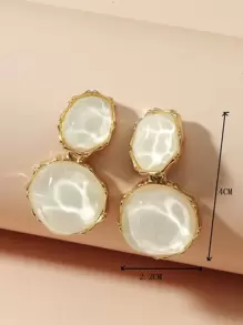 Round Drop Earrings - Beige - View 3