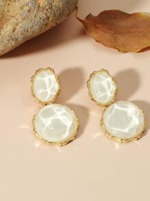 Round Drop Earrings - Beige - View 4