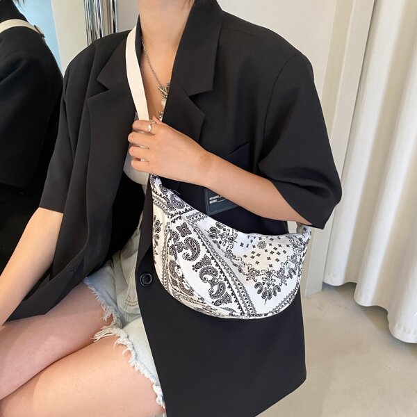 

Paisley Graphic Crossbody Bag, Black and white