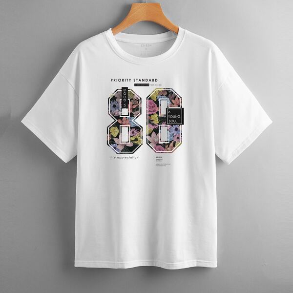 

Floral And Letter Graphic Tee, White