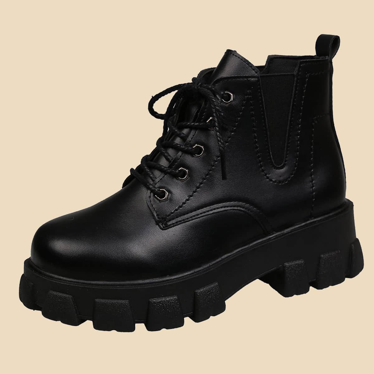 

Lace-up Front Ankle Boots, Black