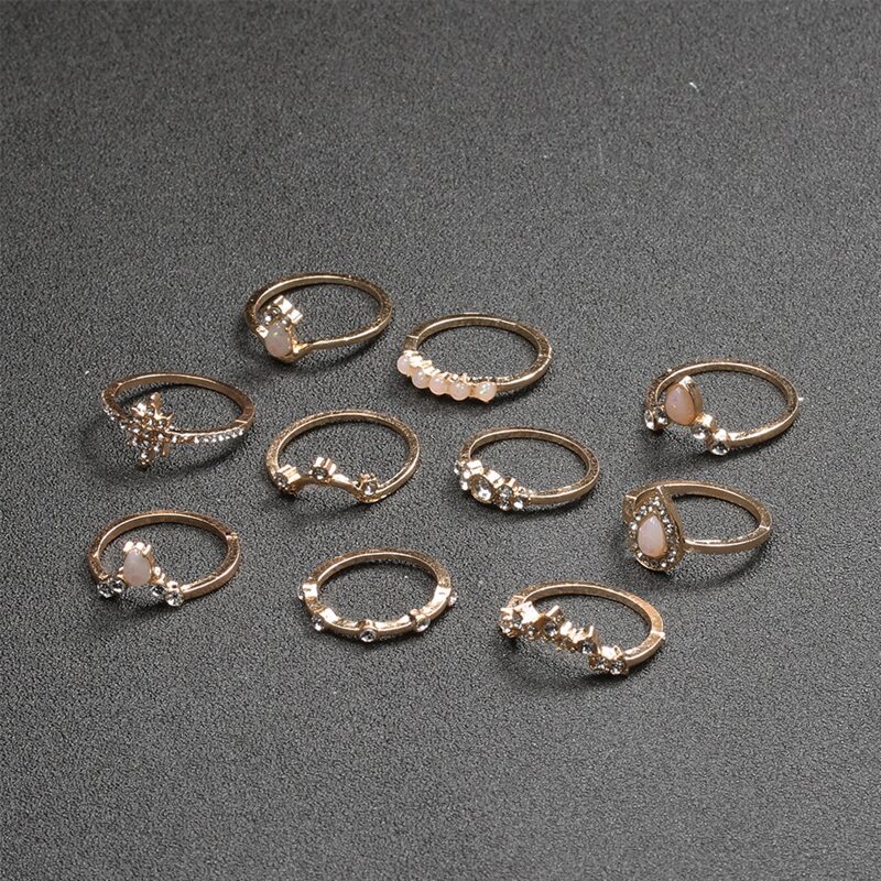 

10pcs Rhinestone Decor Ring, Gold