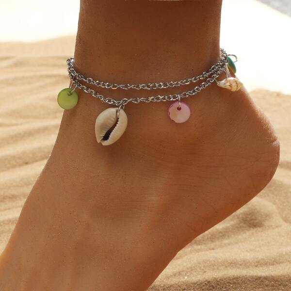 

Shell Charm Anklet, Silver