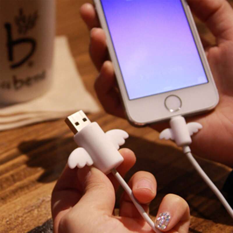 

2pcs Random Color Angel Shaped Data Cable Protector, Multicolor