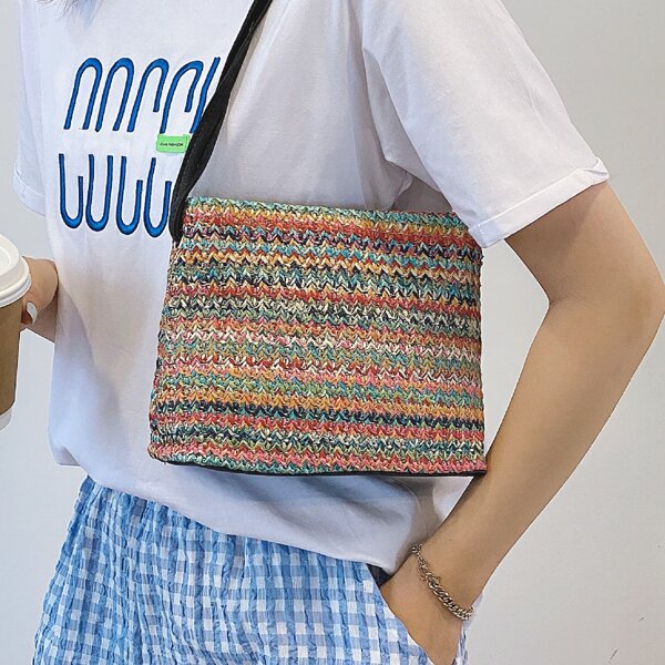 

Colorful Straw Design Shoulder Bag, Multicolor