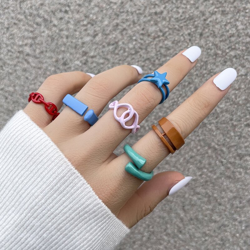 

6pcs Star Decor Ring, Multicolor