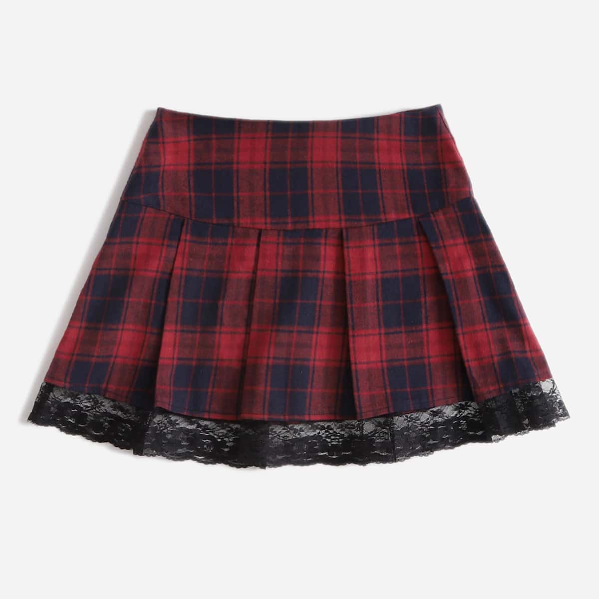

Plaid Lace Hem Pleated Skirt, Multicolor