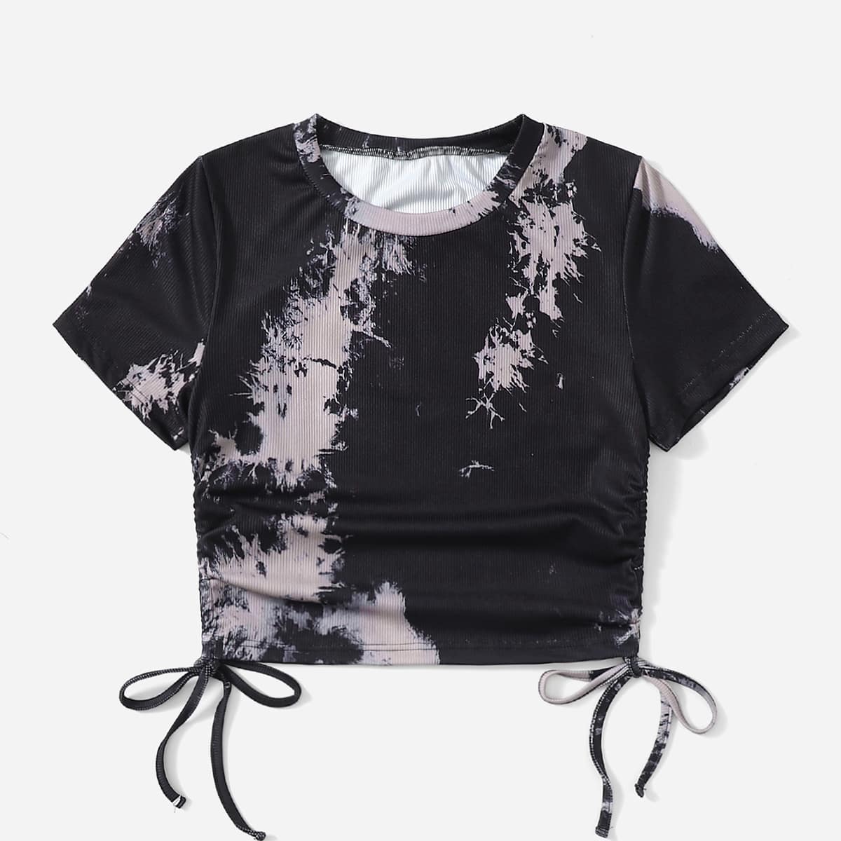 

Tie Dye Drawstring Ruched Tee, Multicolor