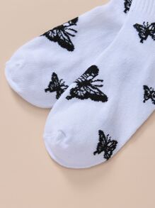 5pairs Men Butterfly Pattern Crew Socks, Fall