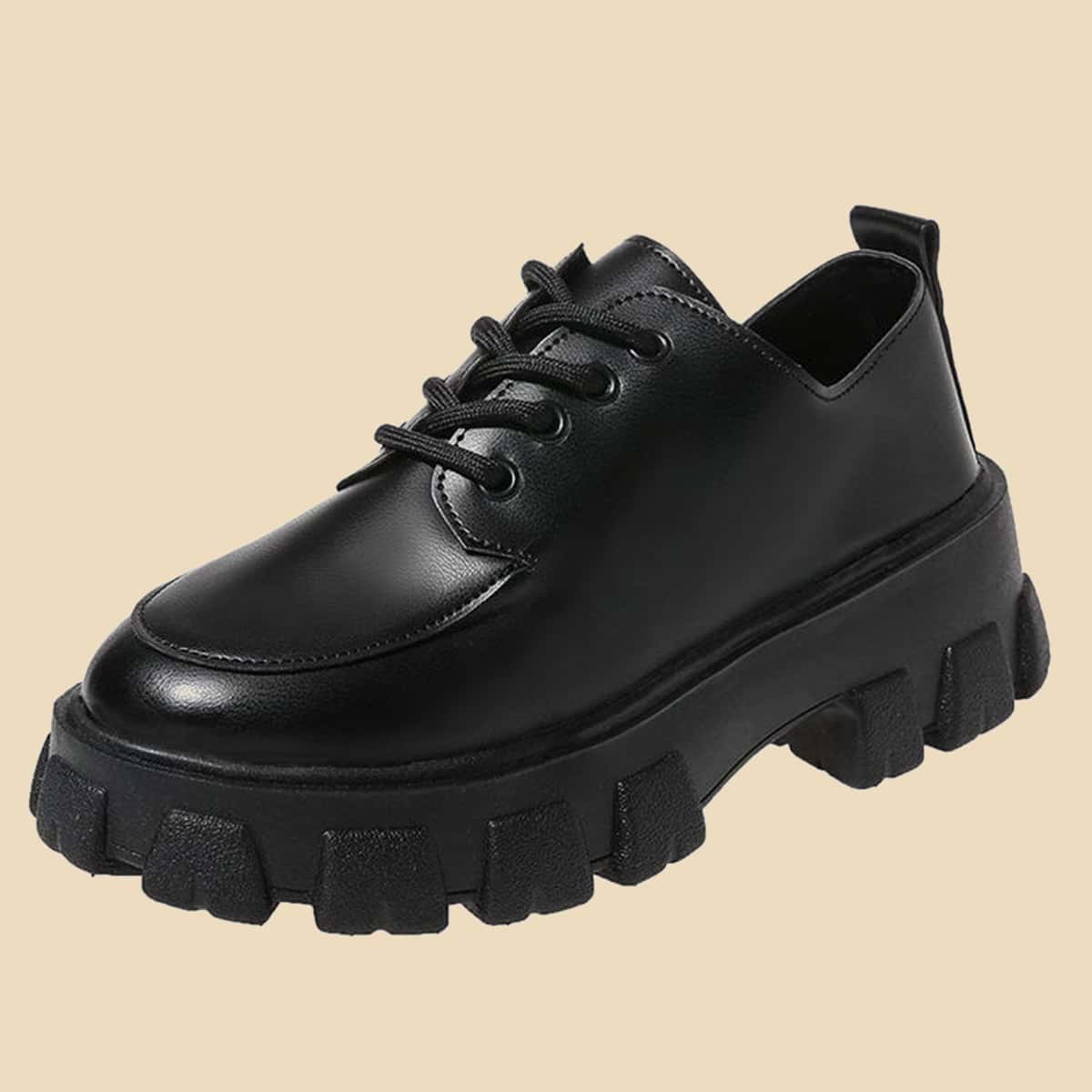 

Lace Up Front Oxford Wedges, Black