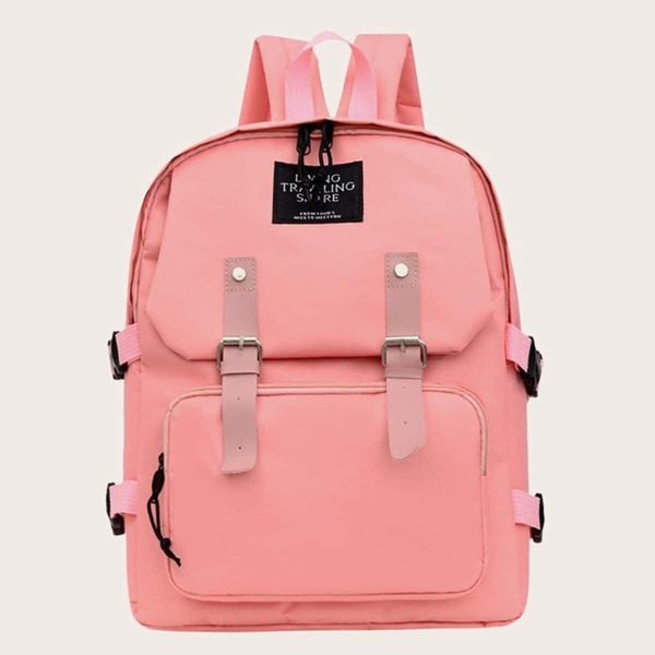 

Letter Graphic Buckle Decor Functional Backpack, Pink