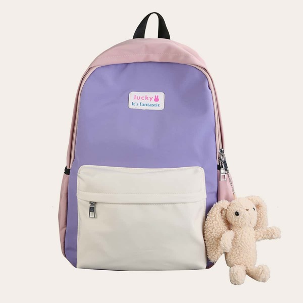 

Colorblock Functional Backpack With Bag Charm, Multicolor