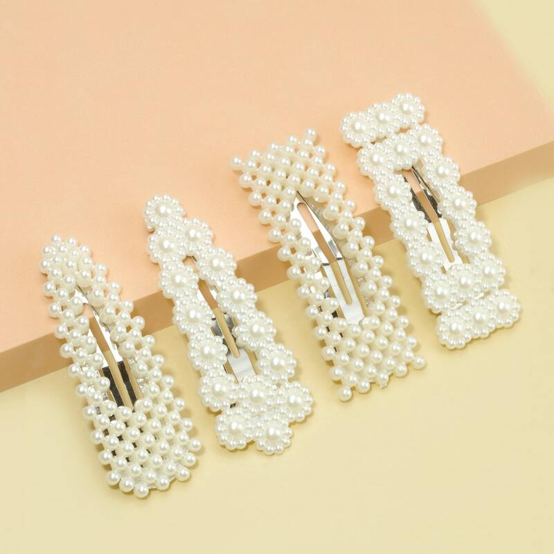 

4pcs Faux Pearl Hair Clip, White