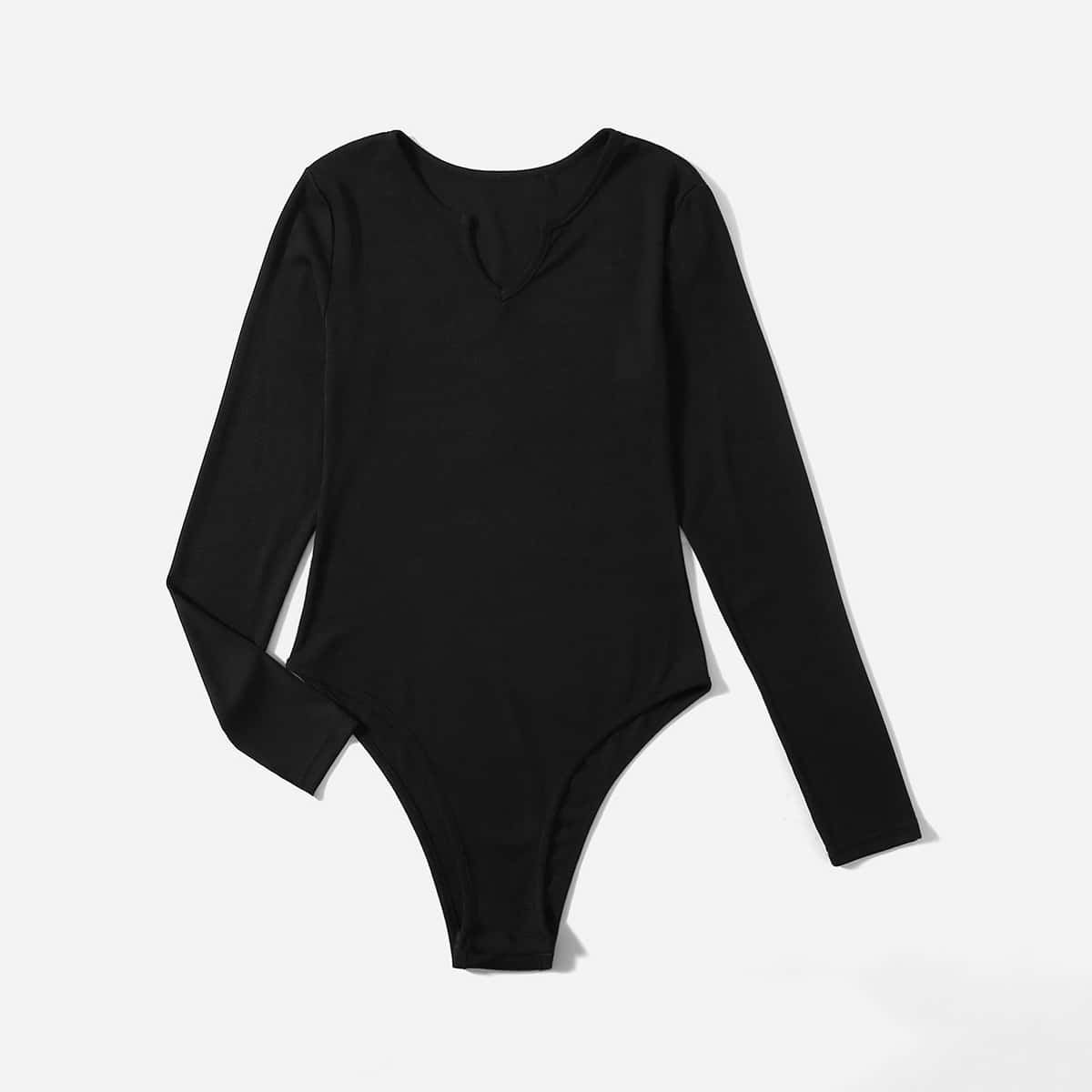 

Solid Form Fitted Bodysuit, Black