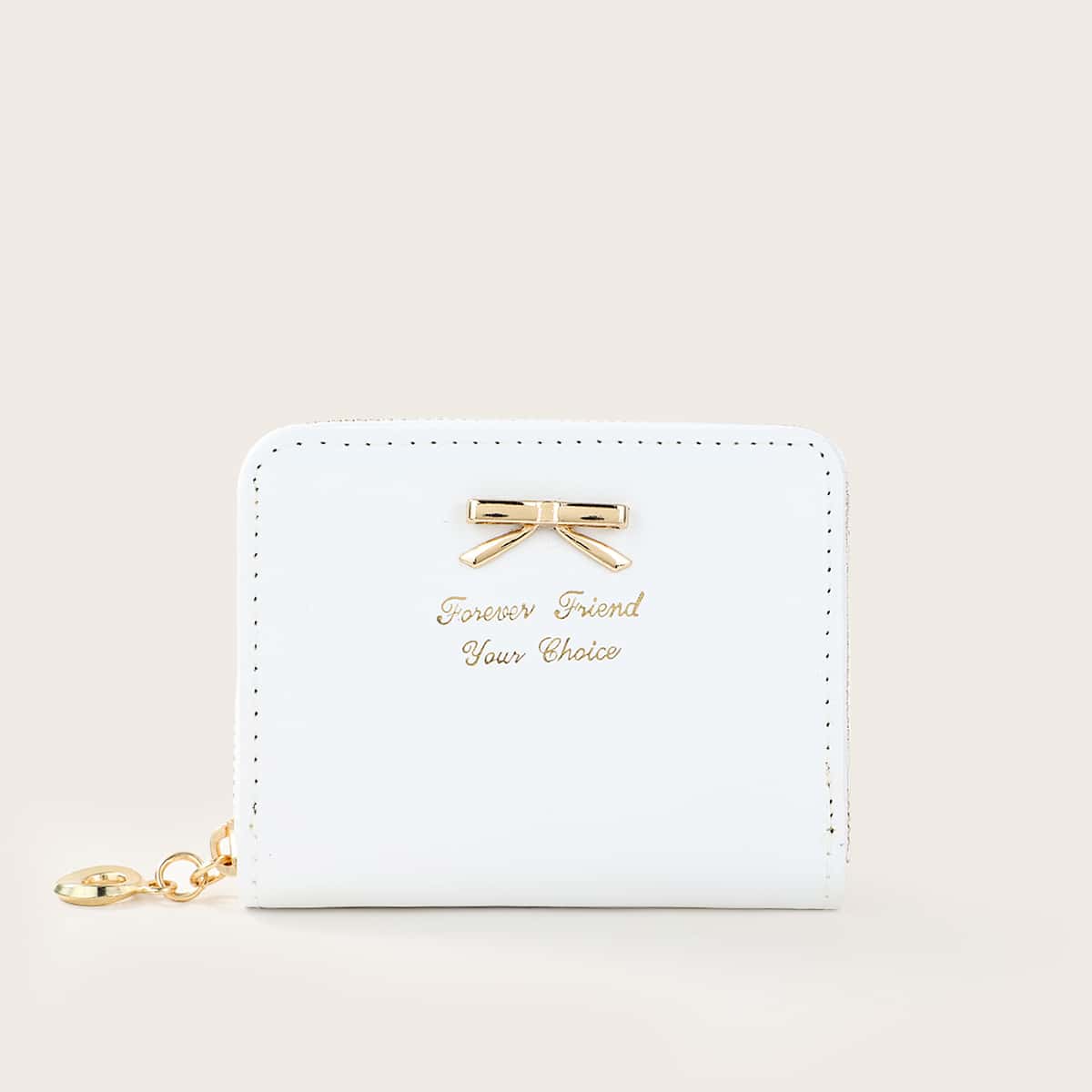 

Bow Decor Zip Around Purse, White