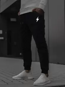 Manfinity Nam Lỏng lẻo Phản chiếu In chớp Quần thể thao - màu đen - Xem 1