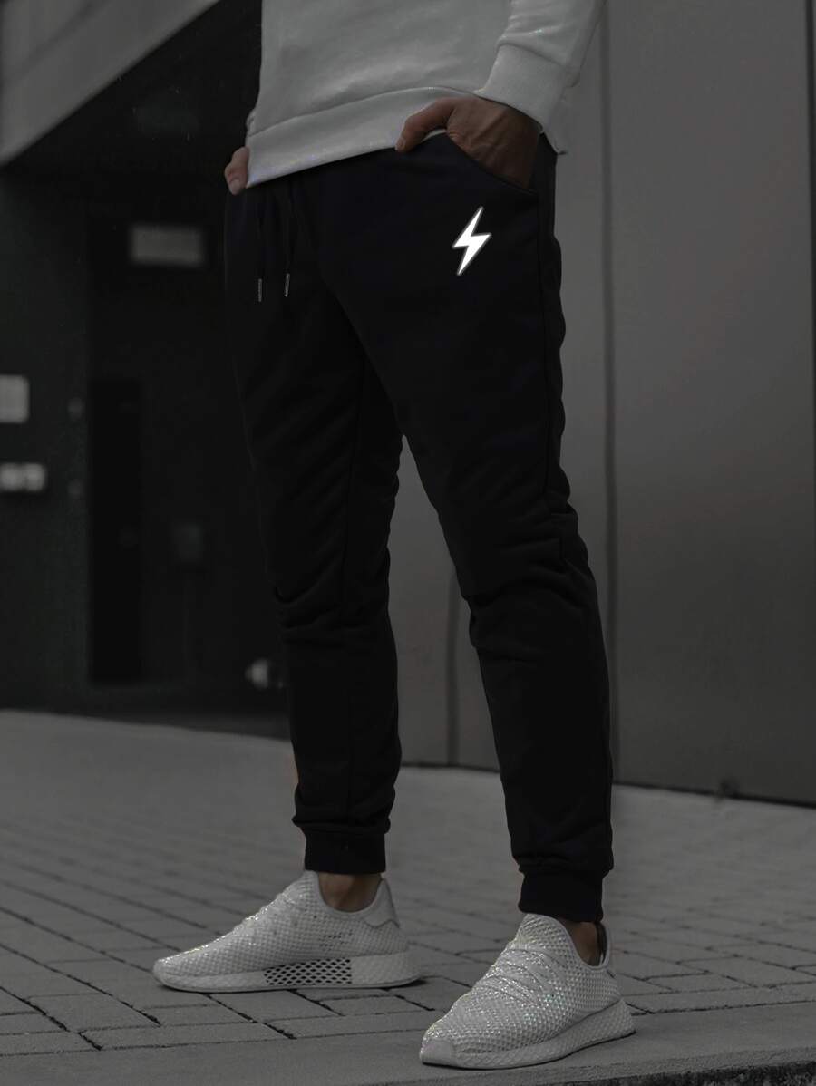 Manfinity Nam Lỏng lẻo Phản chiếu In chớp Quần thể thao - màu đen - Xem 1