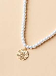 天使吊墜珍珠串珠項鍊