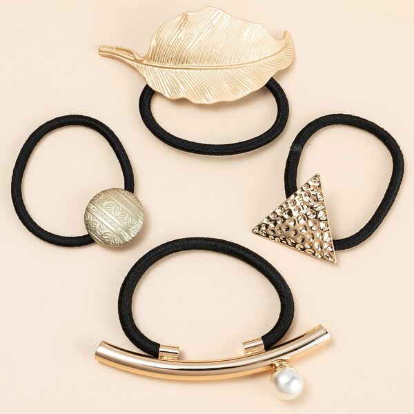 

4pcs Leaf & Triangle Decor Hair Tie, Gold
