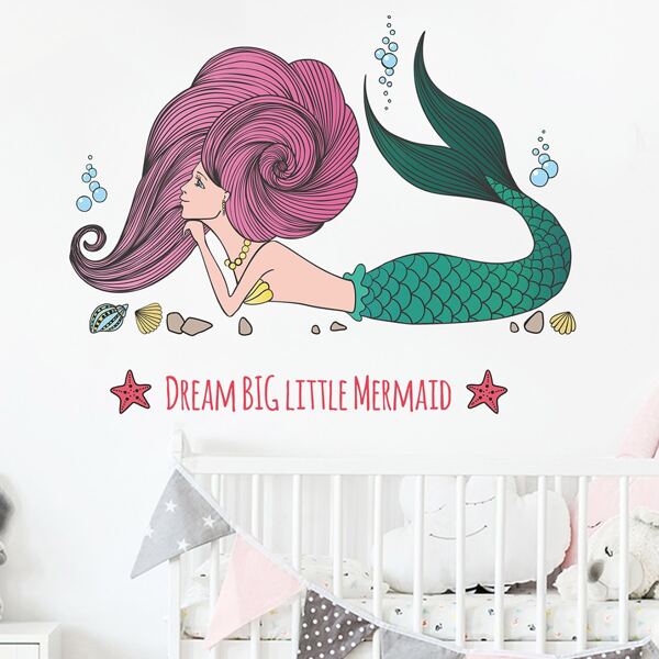 

Mermaid Print Kids Wall Sticker, Multicolor