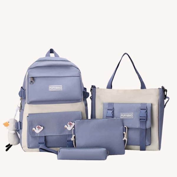

4Pcs Two Tone Buckle Decor Bag Set, Blue