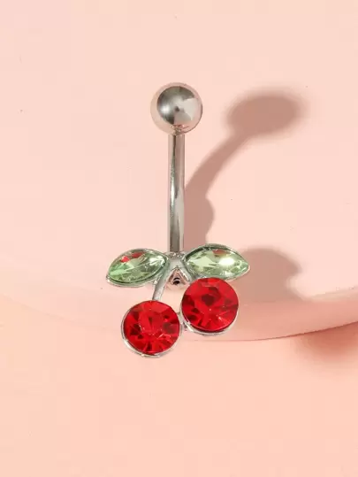 1pc Fashionable Red Cherry 14G Navel Piercing Body Jewelry For Women