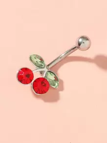 1 pieza Joyería corporal de piercing de ombligo de 14G con cereza roja de moda para mujeres - Rojo - Ver 3