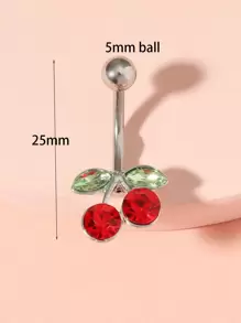 1 pieza Joyería corporal de piercing de ombligo de 14G con cereza roja de moda para mujeres - Rojo - Ver 4
