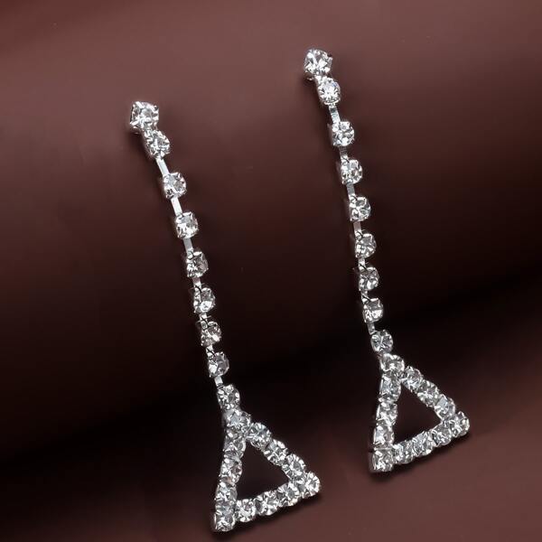 

Rhinestone Triangle Decor Drop Earrings, Silver