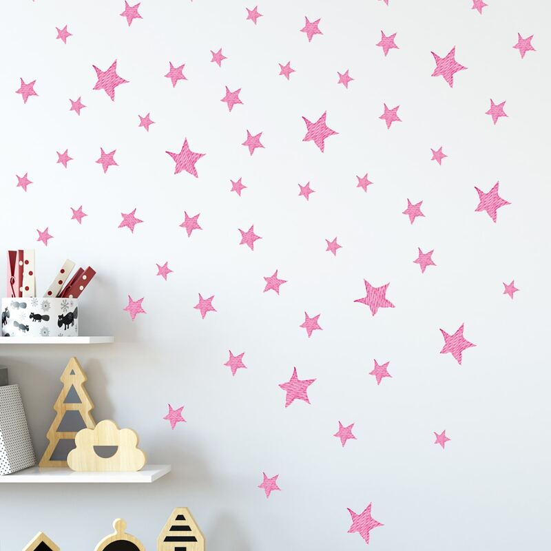 

1sheet Star Print Kids Wall Sticker, Pink