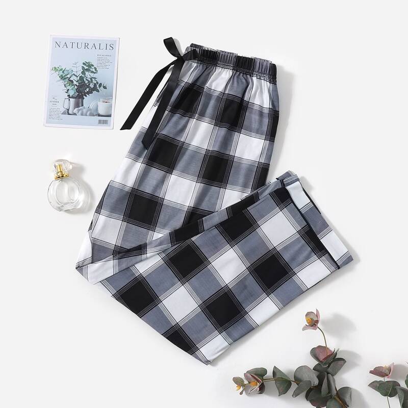 

Plus Plaid Bow Waist Sleep Pants, Multicolor