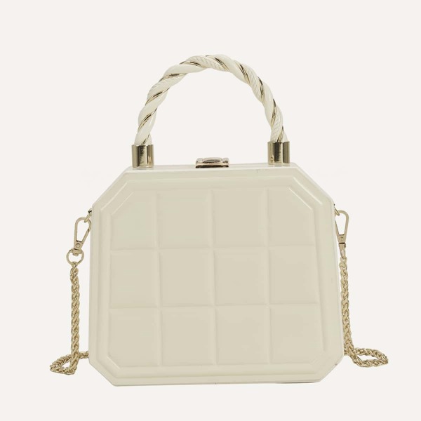 

Square Embossed Chain Satchel Bag, Beige