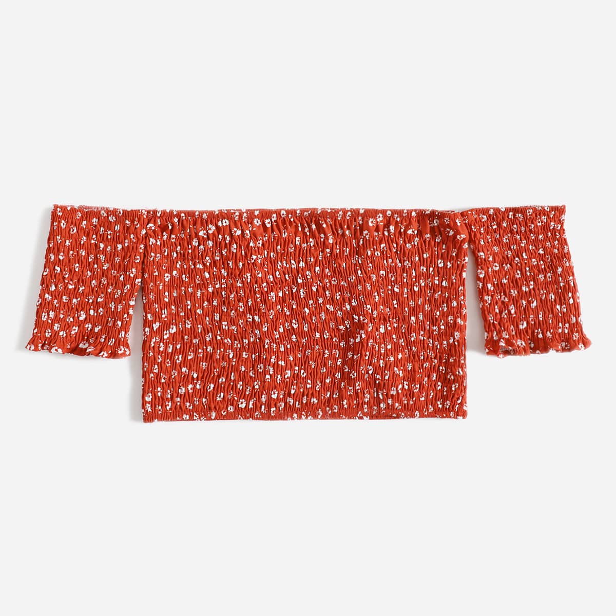 

Ditsy Floral Off The Shoulder Shirred Crop Top, Red
