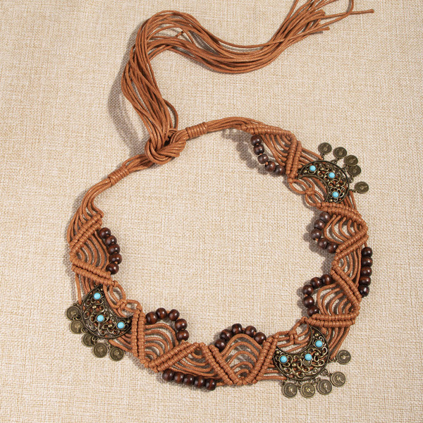

Bead Decor Braided Belt, Brown