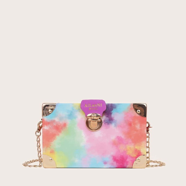 

Tie Dye Pattern Push Lock Box Bag, Multicolor