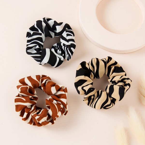 

3pcs Zebra Striped Scrunchie, Multicolor