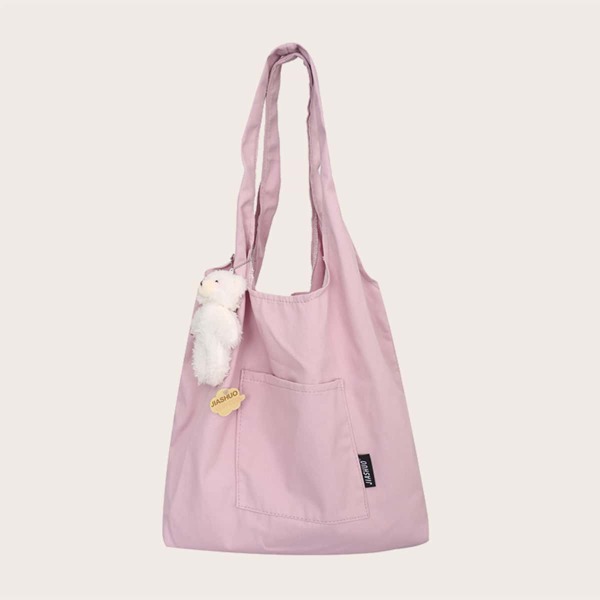 

Large Capacity Shopper Bag With Bag Charm, Pink
