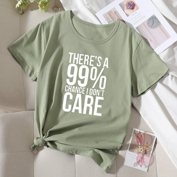 

Round Neck Slogan Graphic Tee, Olive green