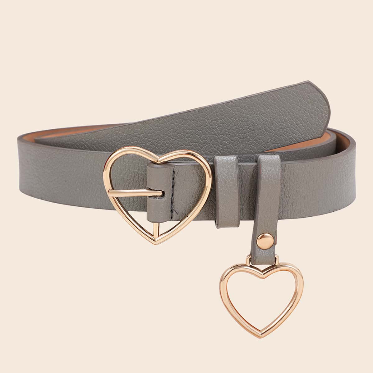 

Heart Decor Buckle Belt, Grey