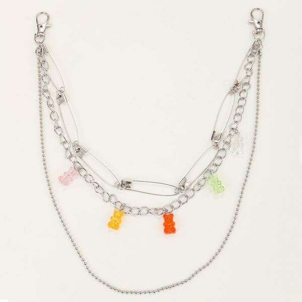 

Bear Charm Layered Pant Chain, Silver