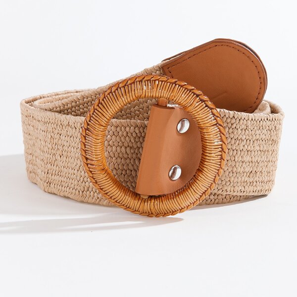 

Round Buckle Woven Belt, Khaki