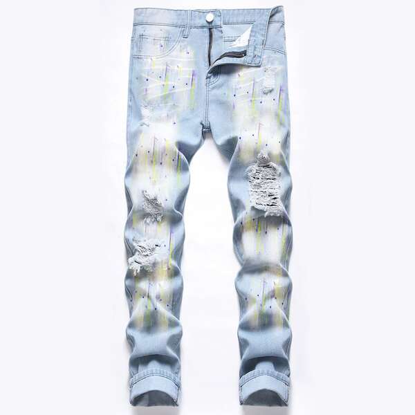 

Guys Graphic Ripped Skinny Jeans, Light wash