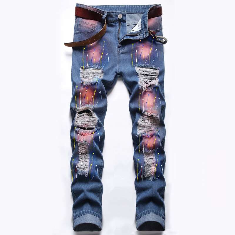 

Guys Graphic Ripped Skinny Jeans, Multicolor