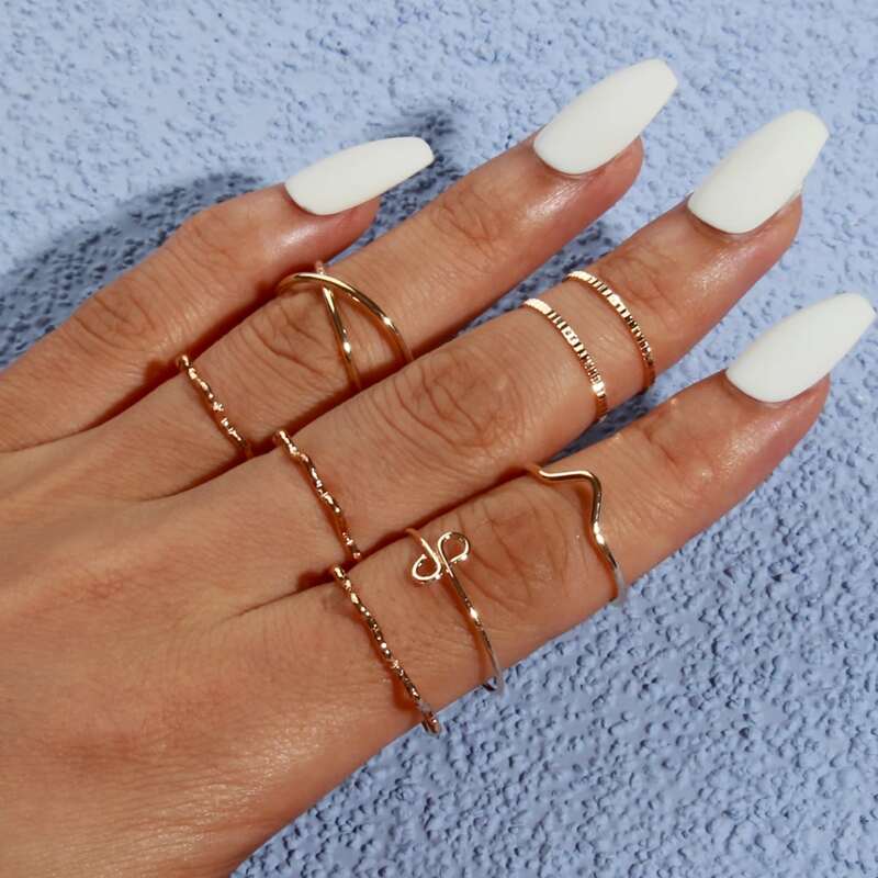 

8pcs Solid Minimalist Ring, Gold
