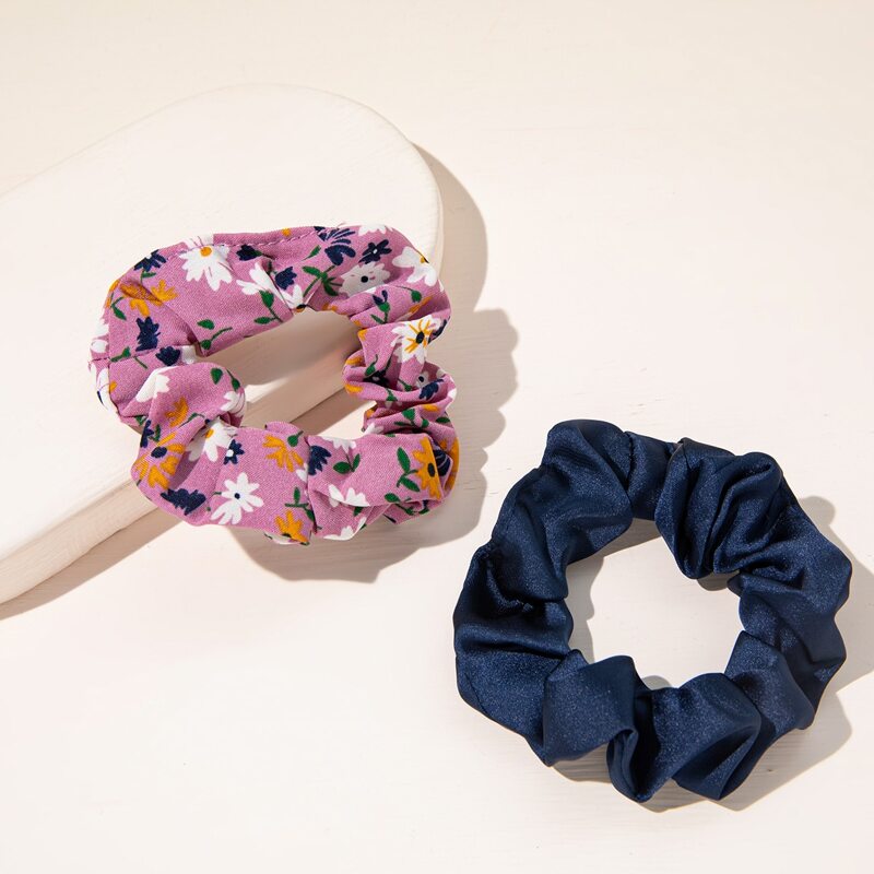 

2pcs Flower Print Scrunchie, Multicolor