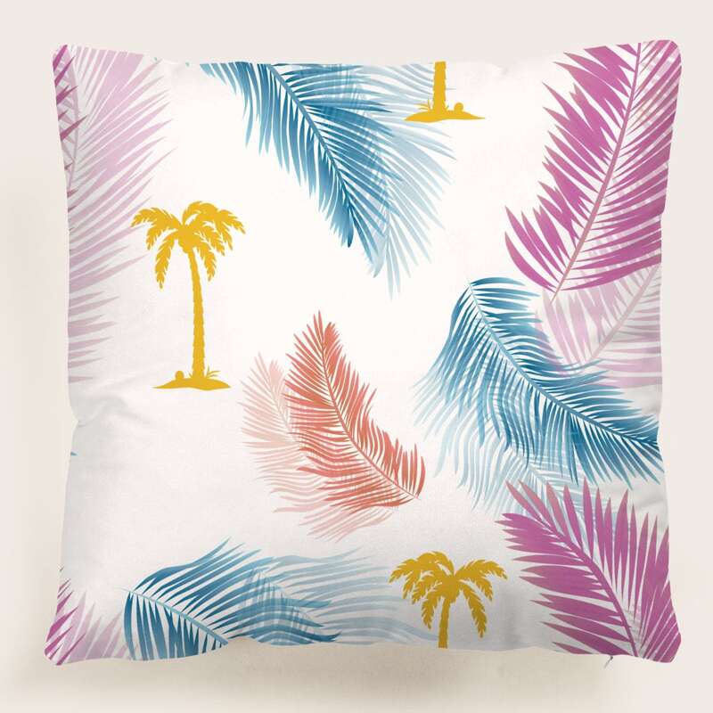

Leaf Print Cushion Cover Without Filler, Multicolor